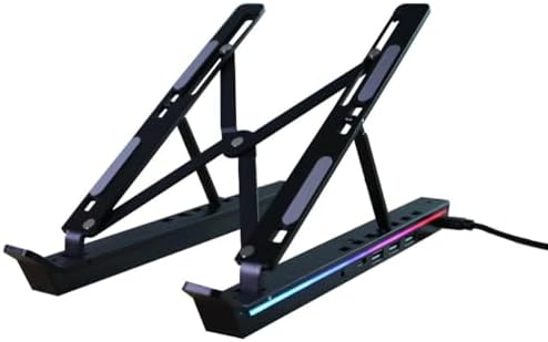 Tianle Laptop Stand with Docking Station for Desk,4 in 1(1*USB-C,3*USB-A) RGB Laptop Stand,Foldable Portable Cooling Laptop Holder,Adjustable for 12-18 inch Laptops,Tablet (Black)