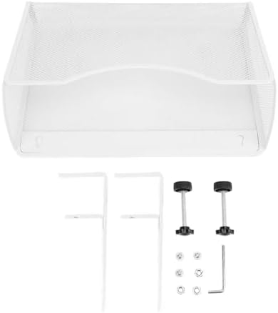 Office Under Desk Organizer Desk Side Storage Hanging Organizer Under Drawer Clamp On Mesh Metal with Adjustable Compartments for Home Office School Dormitory (White)