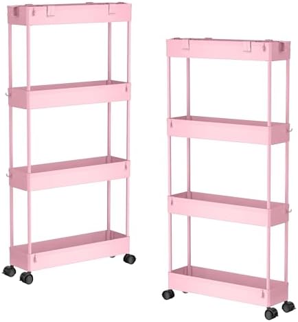 SPACELEAD 2-piece Set Slim Storage Cart 3 Tier,Bathroom Organizer Rolling Utility,Mobile Shelving Unit Slide Out for Office, Kitchen, Laundry Room & Narrow Places