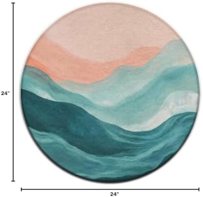 Men's Large Home Decor Mat, Soft Round Yoga Carpet, Non Slip Machine Washable Home Office Circle Rug Abstract Painting Beach Sand Wave Pink Blue Teal