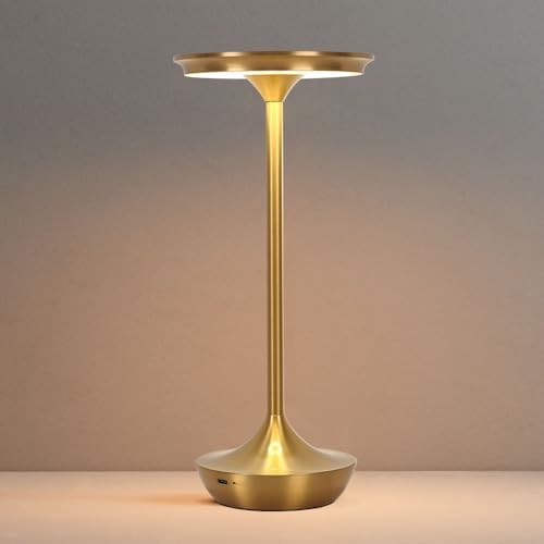 LED Cordless Table Lamp Rechargeable,Portable 6000mAh Battery Outdoor Bedside Table Lamps,3 Color Stepless Dimming Touch Battery Powered Lamp, Table Light for Restaurant/Patio/Camping/Bedroom(Gold)