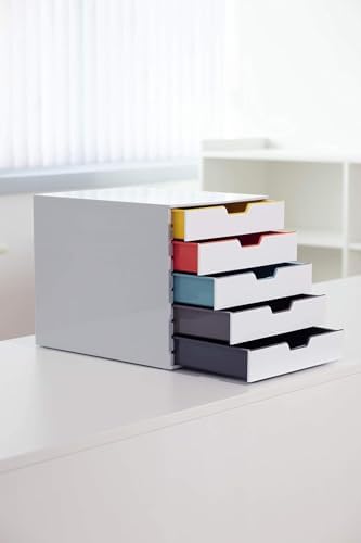 Durable Varicolor 5 Drawer Unit - White Desktop Drawer Set with 5 Color Coded Draws - Letter to Folio Size Files - Perfect for Storing Documents and Paper Work