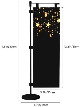 black gold stars Deluxe Desk Flag Set, 12 x 4 Inch Miniature Table Flag with 14" Pole & Stand Base