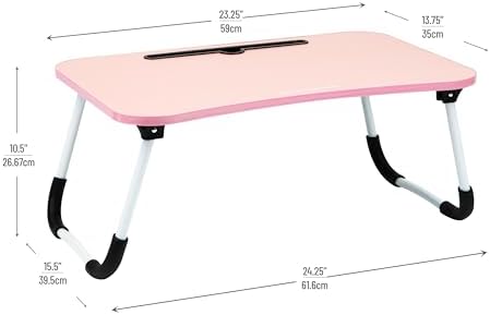Mind Reader Lap Desk Laptop Stand, Bed Tray, Folding Legs, Couch Table, Portable, MDF, 23.25" L x 13.75" W x 10.5" H, Pink