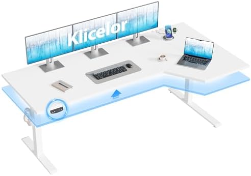 Klicelor L Shaped Standing Desk 63 x 35.4 Inch, Electric Height Adjustable Corner Desk for Home Office Workstation, Ergonomic Sit Stand Computer Table with Memory Controller, White