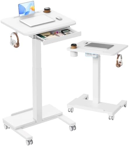 HUANUO 24" Small Mobile Standing Desk with Drawer and Charging Station