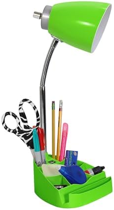 Simple Designs LD1093-GRN 18.5" All-in-One Gooseneck Desk Lamp with iPad Stand, Book Holder, and Convenient USB Port, for Office, Bedroom, Living Room, Green