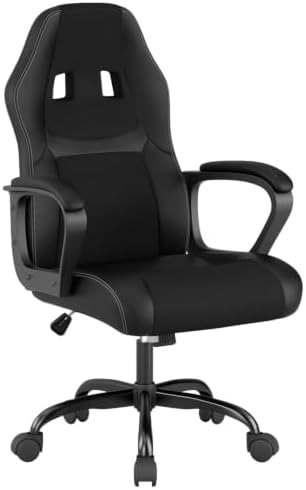 BestOffice Office Chair PC Gaming Chair Cheap Desk Chair Ergonomic PU Leather Executive Computer Chair Lumbar Support for Women, Men (Black)