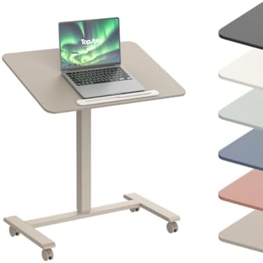 TopJob ANYDESK FOLD Mobile Standing Desk, Portable with Lockable Wheels, Foldable Stand Desk, Rolling Computer Workstations, Used for Home, Couch Side Table, Bedside Table in Bed Room Kitchen (Sand)