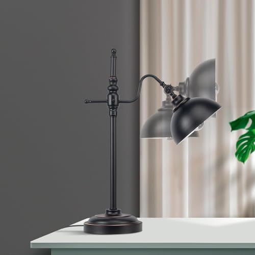Industrial Desk Lamp - Black Metal Task Lamp with 2 USB Charging Ports,Vintage Farmhouse Style for Bedroom,Coffee,Dorm,Farmhouse Decor