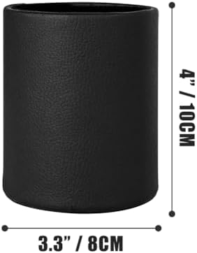 Pen Pencil Holder Cup Container PU Leather Desk Organizer Stand Decor Brush Scissor Holder Decoration Office Desk Home School (3.3" x 3.3" x 4", Black)