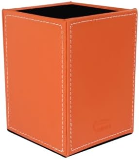Pen Pencil Holder Cup Container PU Leather Desk Organizer Stand Decor Brush Scissor Holder Decoration Office Desk Home School (Orange, 3.54" x 3.54" x 4.72")
