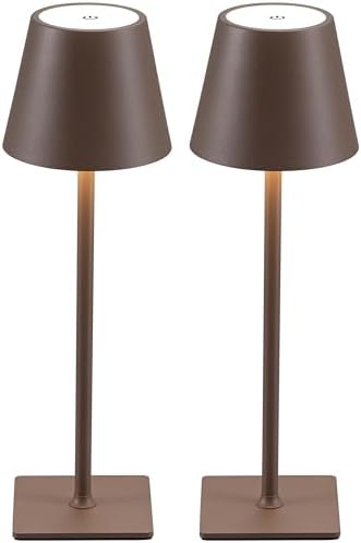 KDG 2 Pack Cordless Brown Table Lamps, Rechargeable Portable LED Desk Lamps