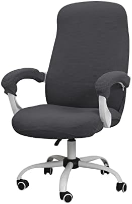 FORCHEER Office Chair Cover Water Repellent Jacquard Armrest Swivel Chair Slipcovers Removable Stretch Universal Computer Chair Cover L with Chair Arm Cover 2P-Dark Grey