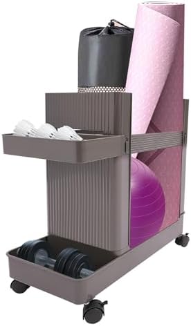 Home Gym Storage,2 Tiers Workout Equipment Organizer with Wheels Workout Equipment Storage Organizer Yoga Mat Storage Racks Home Gym Storage Rack for Yoga Mats, Foam Roller, Dumbbells