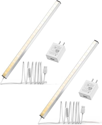 ASOKO LED Under Cabinet Lighting USB Plug-in, Dimmable, 3 Color Temperature, 14.5 in, Under Counter Lights for Kitchen,Shelf,Cupboard, Under Desk Monitor Light Bar (Sliver, 14.5 inch-2 Pack)