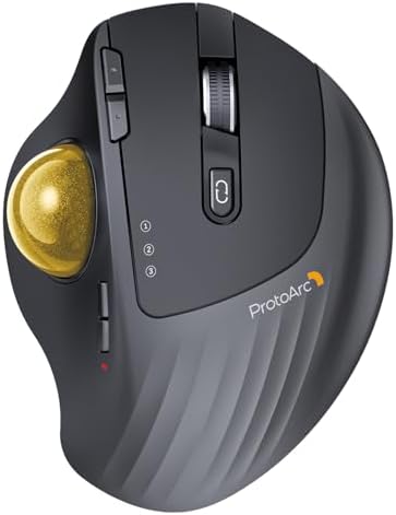 ProtoArc EM01 NL Wireless Trackball Mouse, Rechargeable Thumb Control, Gold