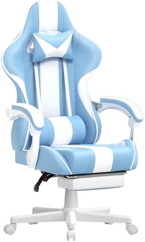 Ferghana Gaming Chairs, Ergonomic Racing Style PC Game Computer Chair with Headrest Lumbar Support Adjustable Recliner PU Leather Video Computer Chair(Light Blue)