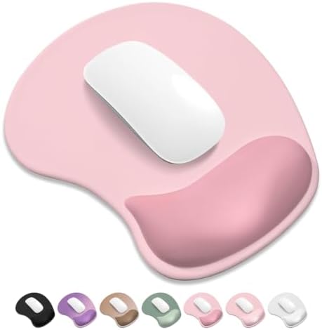 ITNRSIIET Ergonomic Mouse Pad, Cushioned Gel Wrist Rest, Non-Slip Base, Smooth Surface, Cute Multi-Color, 9.5 x 8.2 in, Pink Accent