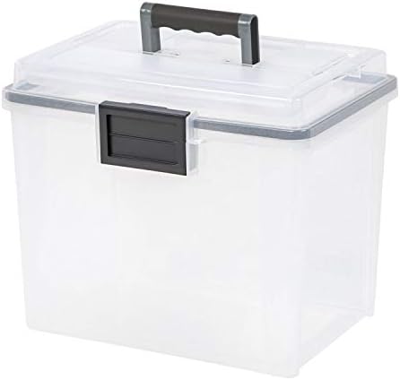 IRIS USA WeatherPro Portable File Box Organizer, 19 Qt. 4-Pack, Clear