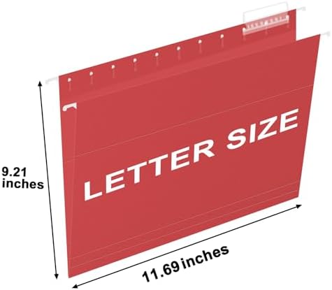 HERKKA Hanging File Folders, 30 Pack Reinforced Letter Size Hanging Folders, Designed for Bulky Files, Filing Cabinet, 1/5-Cut Adjustable Tabs (Red)