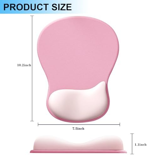 Ergonomic Mouse Pad with Gel Wrist Support, Comfortable Wrist Rest Mousepad with Non-Slip PU Base for Pain Relief, Desk, Home & Office(Dark Pink)