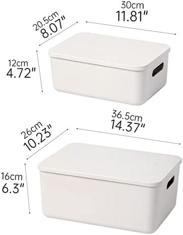 Yishyfier Plastic Storage Baskets With Lid Organizing Container Lidded Knit Storage Organizer Bins for Shelves Drawers Desktop Closet Playroom Classroom Office (4M+2S, Light grey)