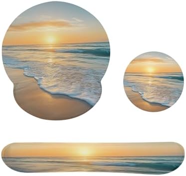 Beach Sunset Keyboard Wrist Rest Pad and Mouse Pad Wrist Support Set,3-in-1 Ergonomic Mouse Pad with Non-Slip Rubber Base for Home Office Game Computers Desk,