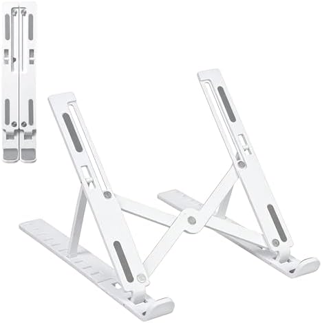 Laptop Stand for Desk, Adjustable 10-Angle Foldable Laptop Riser, Portable White Plastic Tablet Holder, Ventilated Notebook Stand Compatible with All Laptops up to 17 Inch