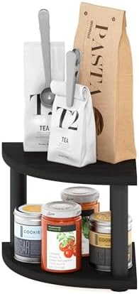 Furinno Turn-N-Tube Kitchen Countertop Organizer, 2-Tier Corner Countertop Organizer Shelf, Corner Shelf, for Kitchen, Pantry, Organizers and Storage, Espresso