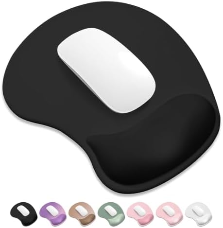 ITNRSIIET Ergonomic Mouse Pad, Cushioned Gel Wrist Rest, Non-Slip Base, Smooth Surface, Cute Multi-Color, 9.5 x 8.2 in, Black