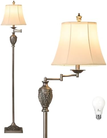 Traditional Floor Lamp with 350° Swing Arm,3 Color Temperatures,Silver