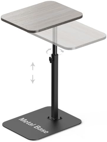 Side Table Sofa Tray for Couch Heavy Metal Base Swivel/Adjustable Height