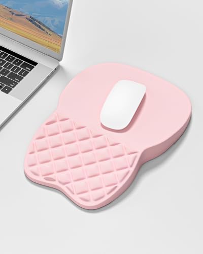 Auhoahsil Ergonomic Mouse Pad with Wrist Rest, Comfortable Slope Computer Mouse Mat with Wrist Support, Memory Foam Filling, Non-Slip Silicone Base, Pain Relief for Gaming Work, 8" x 12", Light Pink