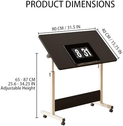 Small Standing Desk, Foldable Stand Up Desk with Wheels Mobile Computer Table Adjustable Height Desktop Sit Stand Table Workstations for Small Spaces and Home Office (Black)