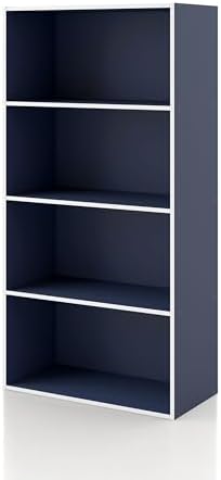 Homes: Inside + Out Apexa 4-Tier Cube Storage Organizer Shelves, Stackable Wood Bookcase Fits Cubby Bins for Organization, Dorm Teen Room Decor & Home Office, Steel Blue