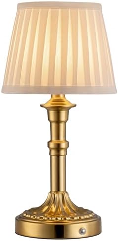 KDG Gold Cordless Portables Table Lamp, Beige Fabric Shade Small Desk Lamp