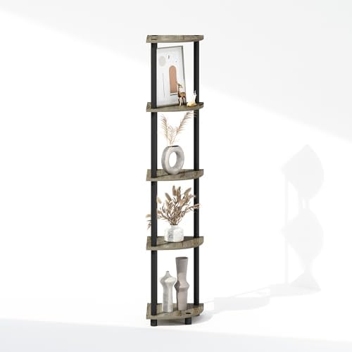 Furinno Turn-N-Tube Storage Shelves, 5-Tier Book Shelf, Corner Shelf, Toolless Open Shelves, for Organization and Storage, Living Room, Home Office, Hallway, Bedroom, French Oak