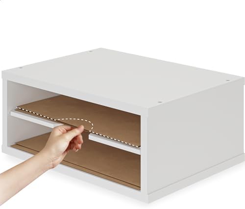 Ballucci File Organizer, 2-Tier Document Paper Sorter, Stackable Wood Desk Organizer Mail Holder, Monitor Stand with Storage Shelves, White