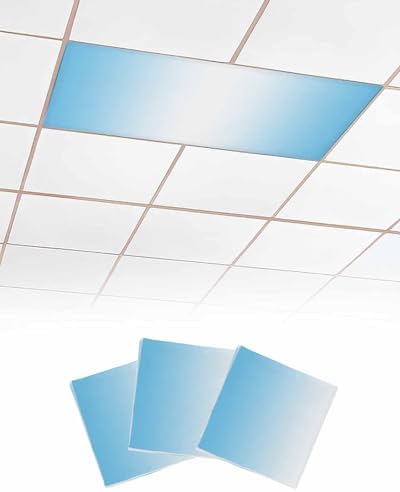 Blue White Magnetic Fluorescent Light Covers for Ceiling Lights 2 x 4 Feet,Geometric Minimalist Stripe Country Decor Office Classroom Kitchen Drop Ceiling Light Covers Lighting Filters Shade 3 Packs