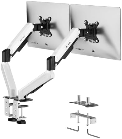 MT-VIKI Dual Monitor Stand - Gas Spring Double Monitor Arm with Quick Release VESA Plates for 2 Screens 17-32 Inch, Full Motion Articulating Desk Mount, Holds 4.4-19.8lbs