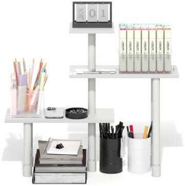 Furinno Turn-N-Tube Desk Organizers and Accessories, 3-Tier Desktop Organizer, Adjustable Desk Shelf, for Home Office, Study Room, Dorm Room, Organizers and Storage, White
