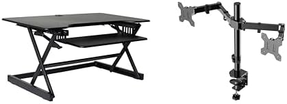 Rocelco 40" Large Height Adjustable Standing Desk Converter with Dual Monitor Mount BUNDLE - Quick Sit Stand Up Computer Workstation Riser - Retractable Keyboard Tray - Black (R DADRB-40-DM2)