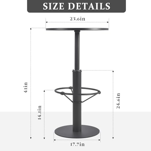 LOKKHAN Premium Black Round Bar Table with Footrest, 23.6in Tabletop, 41in Height, Solid Iron Construction, Weather-Resistant Powder Coating - Ideal for Patio & Bistro Use, Sturdy & Durable