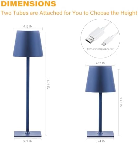 CHLORANTHUS 2 Pack Cordless Table Lamps, 3 Colors Stepless Dimming, 5000mAh Rechargeable Battery LED Desk Lamp for Bedroom/Couple Dinner/Desk/Cafe/Dining Room/Terrace
