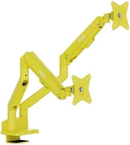 Pixio PS1D Wave Yellow Dual Monitor Arm Stand Desk Mount - Fits up to 32 inches Monitors and up to 19.8lbs. VESA Compatibility and Integrated Cable Management