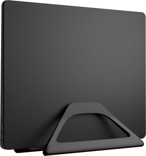 Elestoria Aluminum Vertical Laptop Stand with Gravity Auto-Lock – Adjustable Laptop Holder Vertical fits MacBook Pro/Air, Chromebook & Gaming Laptops up to 17.3" – Space-Saving Desktop Dock - Black