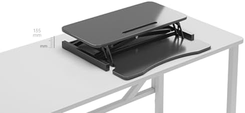 32" Height Adjustable Standing Desk Sit To Stand Converter with Wide Keyboard Tray for Home Office, Stand Up Desk Dual Monitor Riser Workstation with Spacious Tabletop for Laptops/Small Space (Black)