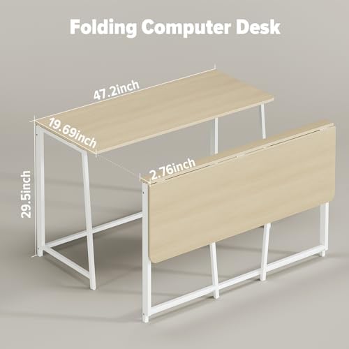 WOHOMO Folding Desk, 47.2" Foldable Computer Table for Small Spaces, Oak