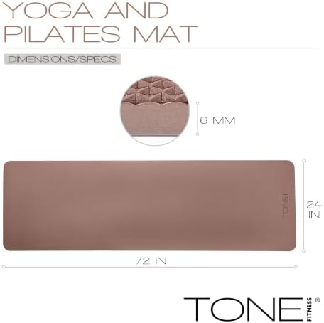 TONE Fitness 1/4" Yoga Mat, Non-Slip Exercise & Pilates Mat with Strap